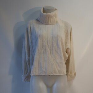 NWT Womens CRUSH 100% Cashmere Cream Miami Ribbed Roll Neck Sweater 1/S